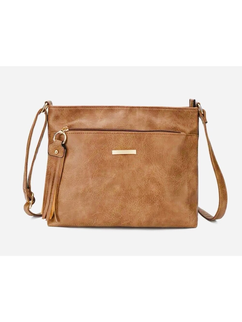 New - Trendy - Lightweight Faux Leather Crossbody /Shoulder Bag - Khaki